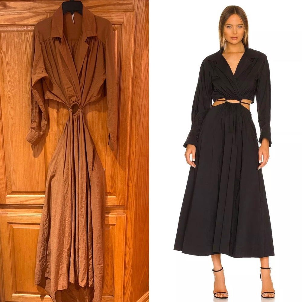 Young Fabulous & Broke YFB Derby Cutout Midi‎ Brown Shirtdress Dress Size Small